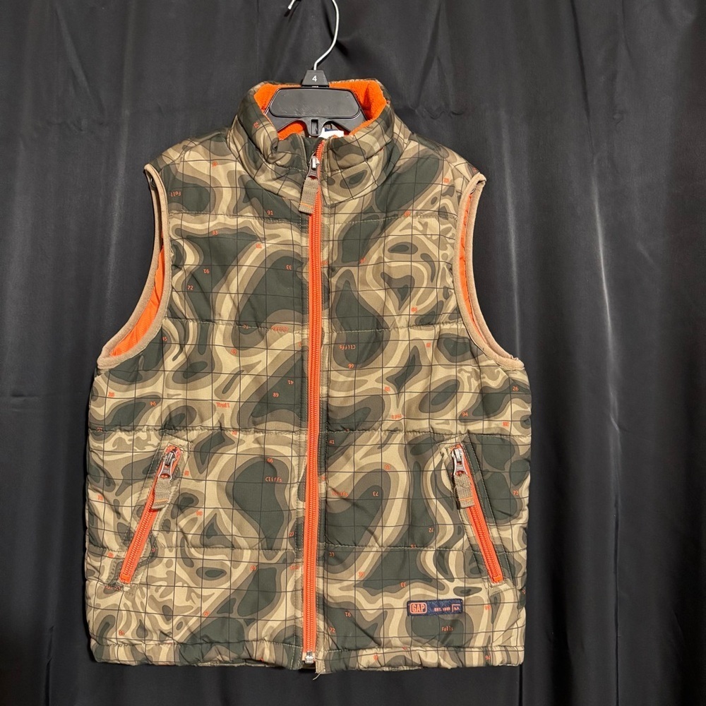 Gap Boys Small Green Orange Topographic Map Print Puffer Vest